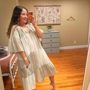 Tuckernuck Merlette Gray Cream Cotton Mini Dress Large